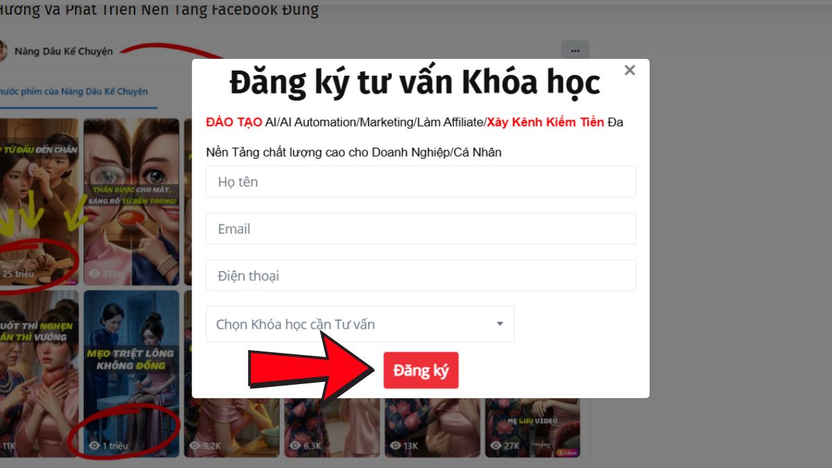 Quy Trình Đăng Ký Khóa Học Làm Affiliate Bằng AI bước 2