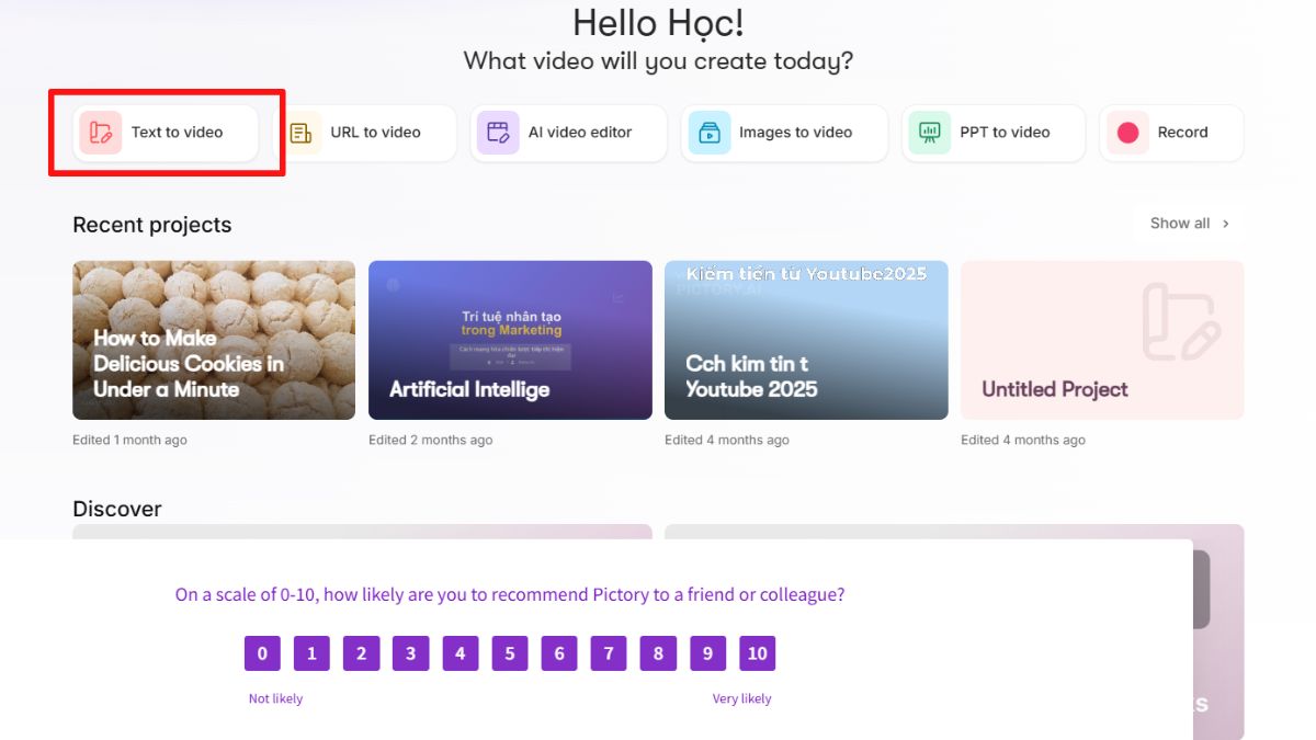 Công Cụ AI Tạo Video Tự Động- Cách sử dụng Pictory bước 2.1