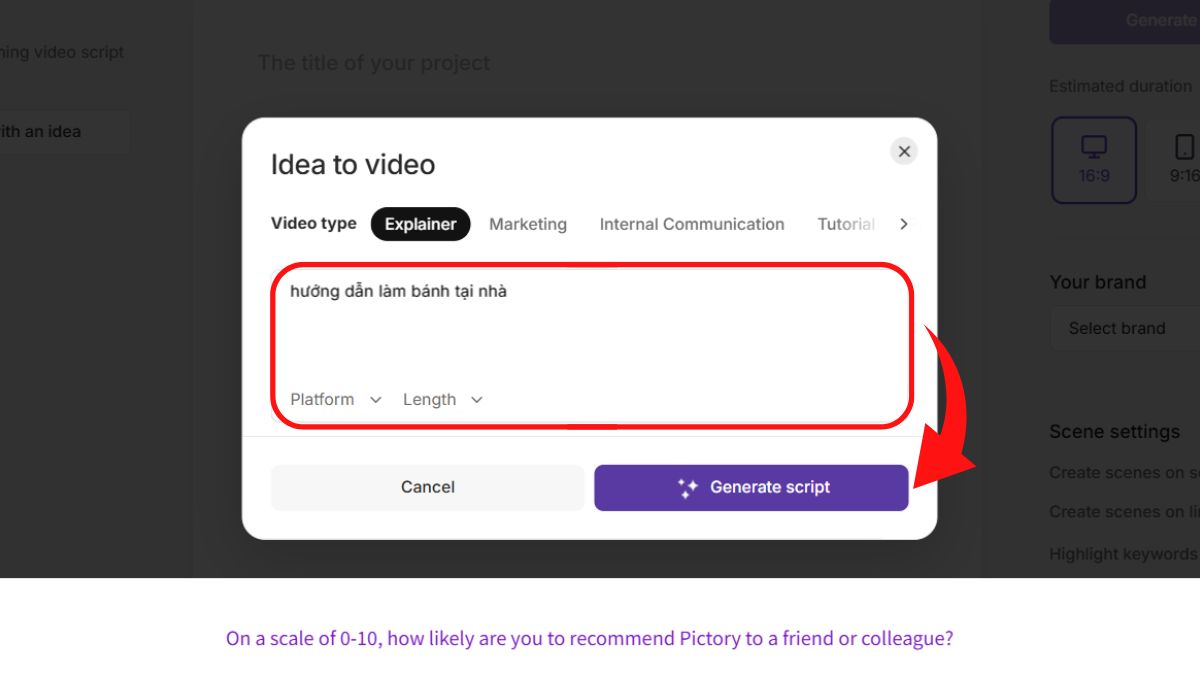Công Cụ AI Tạo Video Tự Động- Cách sử dụng Pictory bước 3