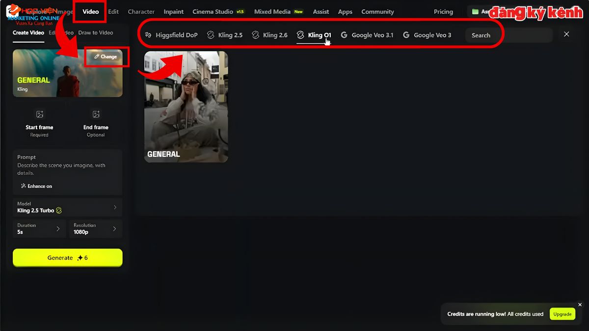 Trang Web AI Tạo Video Sử Dụng Được Nhiều Model- Cách sử dụng Higgsfield bước 2