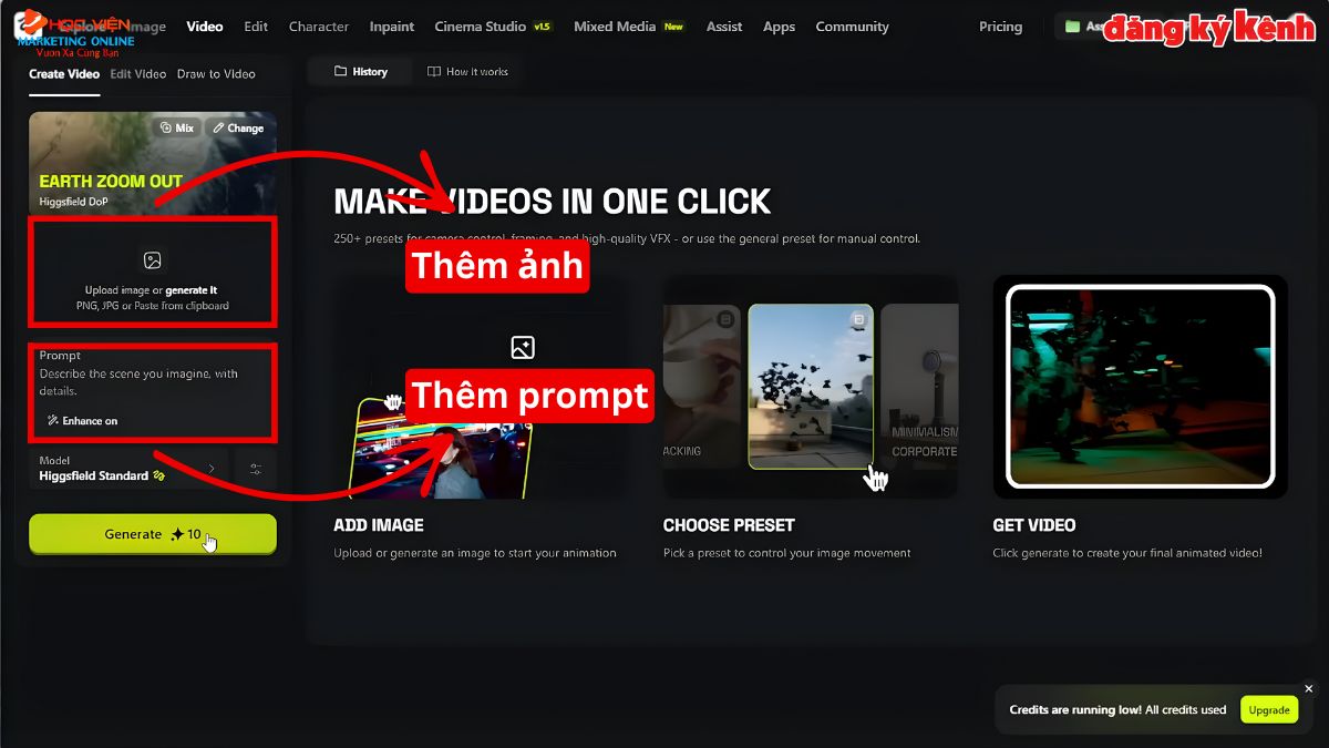 Trang Web AI Tạo Video Sử Dụng Được Nhiều Model- Cách sử dụng Higgsfield bước 3