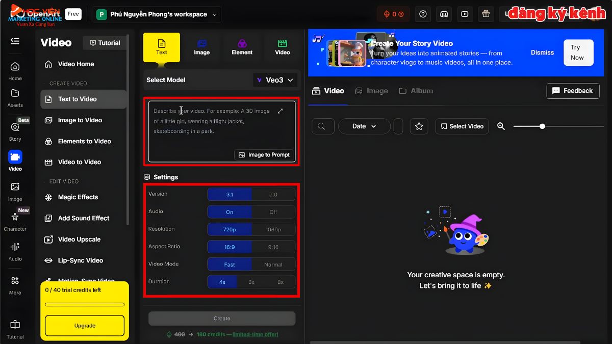 Trang Web AI Tạo Video Sử Dụng Được Nhiều Model- Cách sử dụng OpenArt bước 3.2