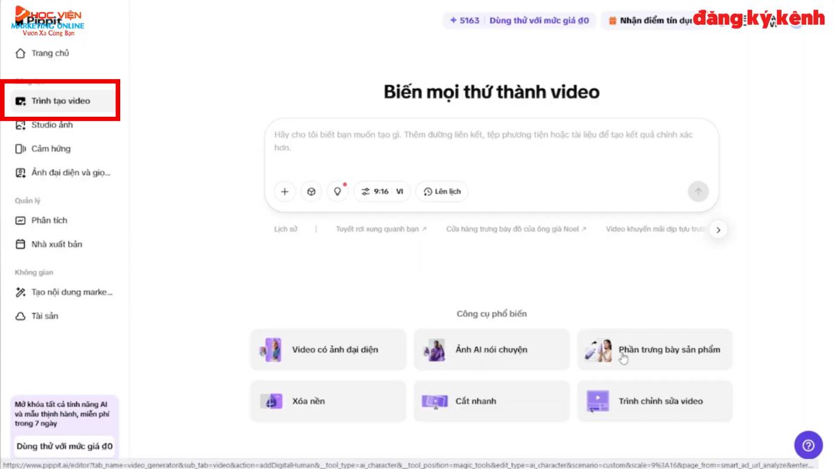 Phần Mềm AI Tạo Video Bán Hàng- Cách sử dụng Pippit bước 2.1