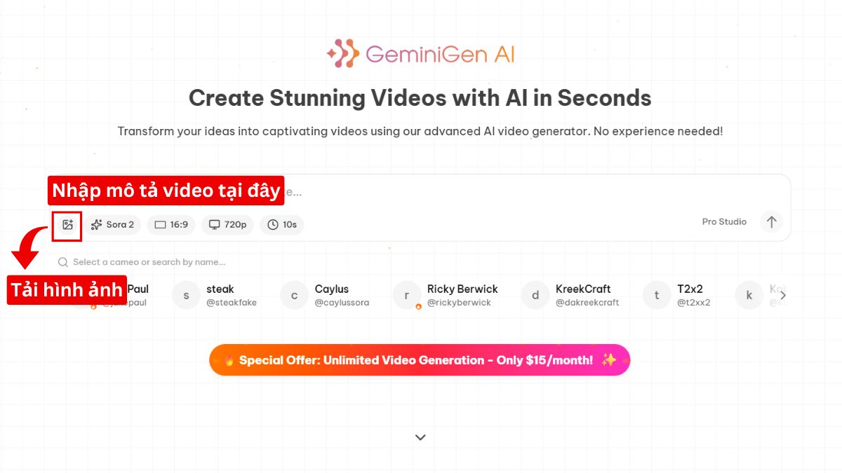 Phần Mềm AI Tạo Video Bán Hàng- Cách sử dụng GeminiGen AI bước 2
