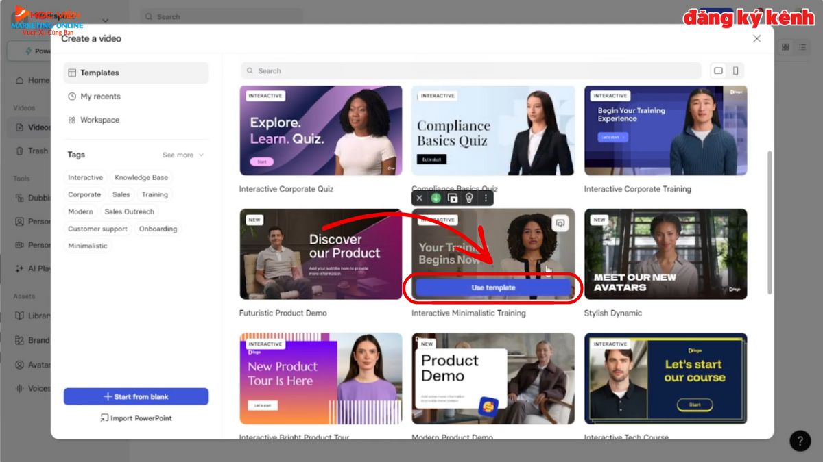 App AI Tạo Video Avatar- Cách sử dụng Synthesia bước 2