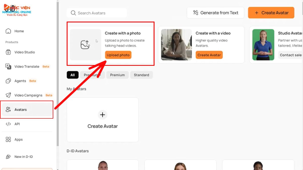 App AI Tạo Video Avatar- Cách sử dụng D-ID bước 2