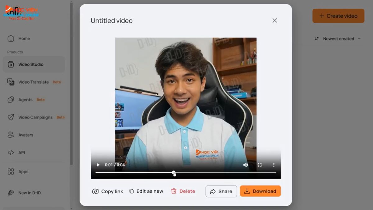 App AI Tạo Video Avatar- Cách sử dụng D-ID bước 4
