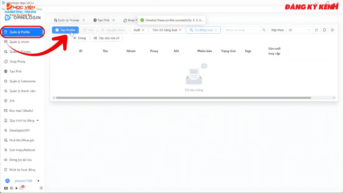 Hướng Dẫn Cách Sử Dụng Omnilogin Tạo và Quản Lý Profile bước 1