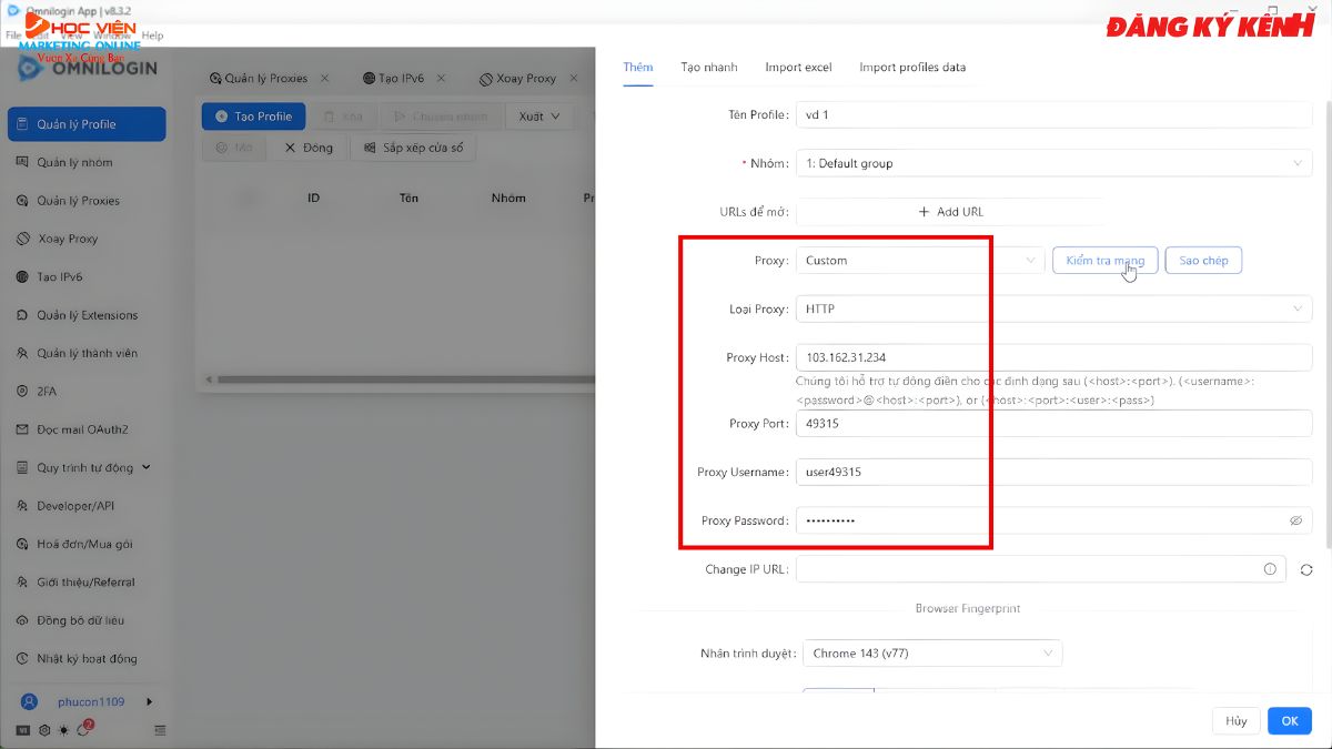 Hướng Dẫn Cách Sử Dụng Omnilogin Tạo và Quản Lý Profile bước 2.2