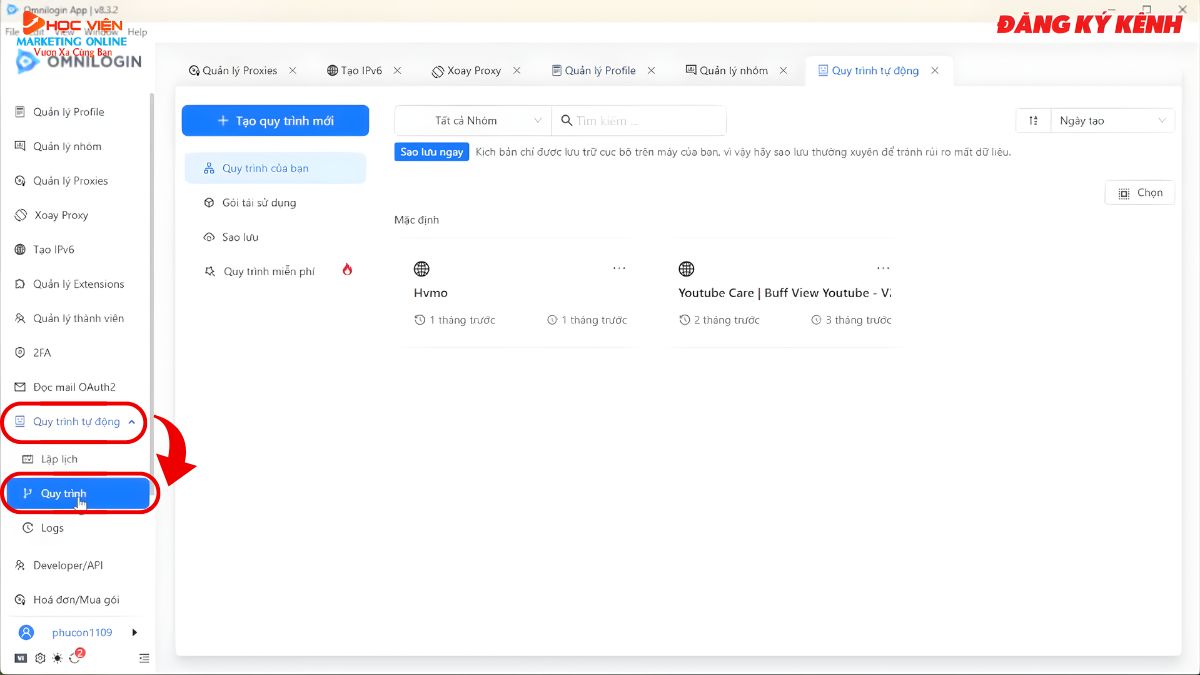 Hướng Dẫn Cách Sử Dụng Omnilogin Thiết Lập Quy Trình Tự Động Hóa- Sử dụng kịch bản có sẵn bước 1