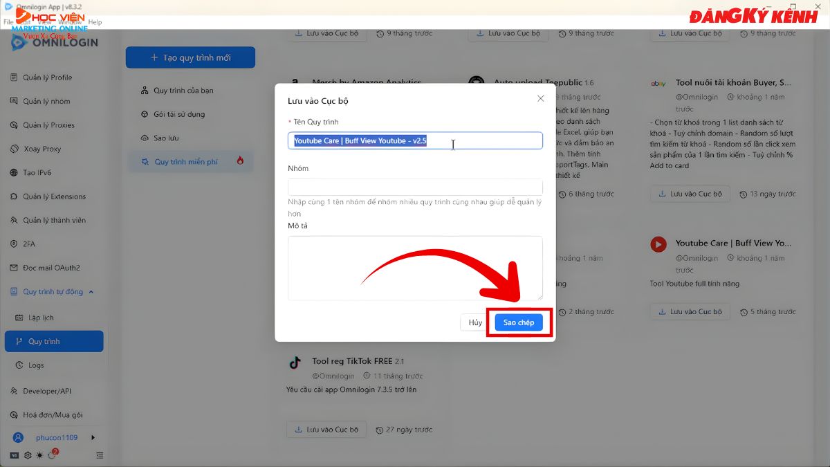 Hướng Dẫn Cách Sử Dụng Omnilogin Thiết Lập Quy Trình Tự Động Hóa- Sử dụng kịch bản có sẵn bước 3.2