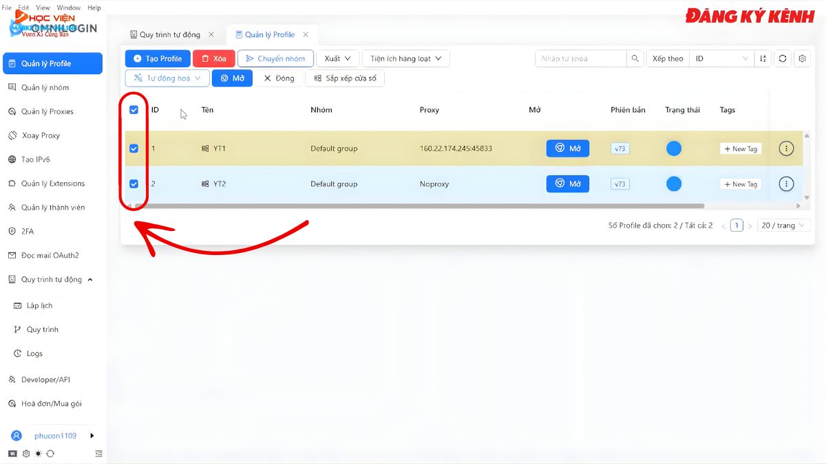Hướng Dẫn Cách Sử Dụng Omnilogin Thiết Lập Quy Trình Tự Động Hóa- Sử dụng quy trình Youtube Care bước 1