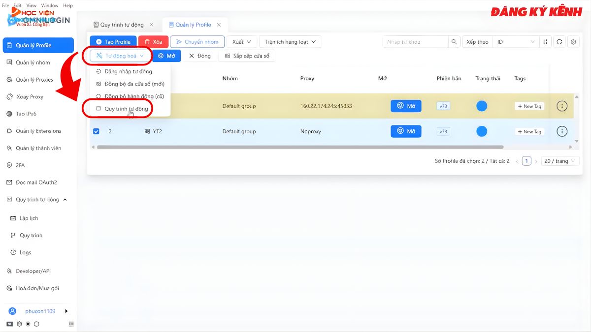 Hướng Dẫn Cách Sử Dụng Omnilogin Thiết Lập Quy Trình Tự Động Hóa- Sử dụng quy trình Youtube Care bước 2.1