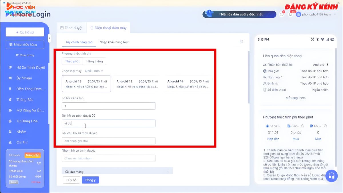 Hướng Dẫn Cách Sử Dụng Morelogin bước 1.2