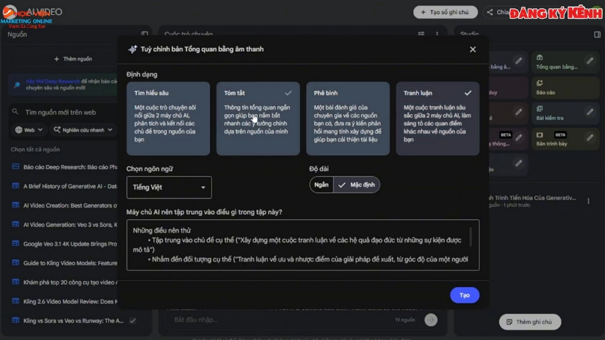 Hướng Dẫn Cách Sử Dụng NotebookLM AI tạo podcast bước 1.2