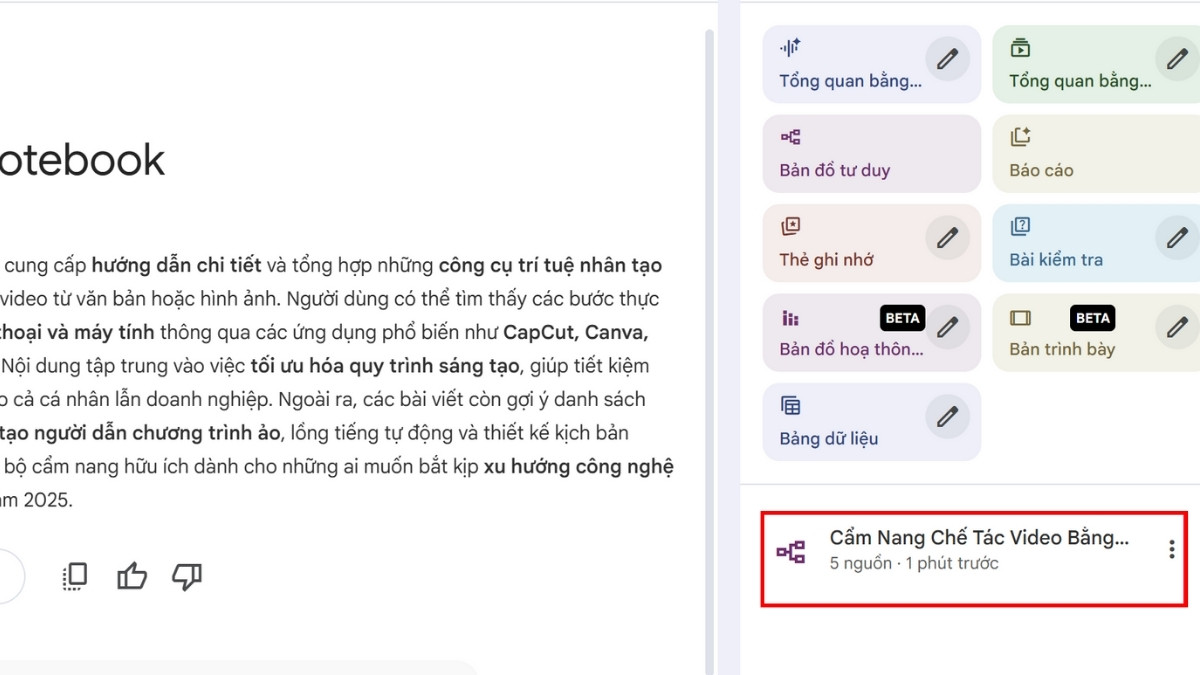 Hướng Dẫn Cách Sử Dụng NotebookLM AI tạo sơ đồ tư duy bước 2