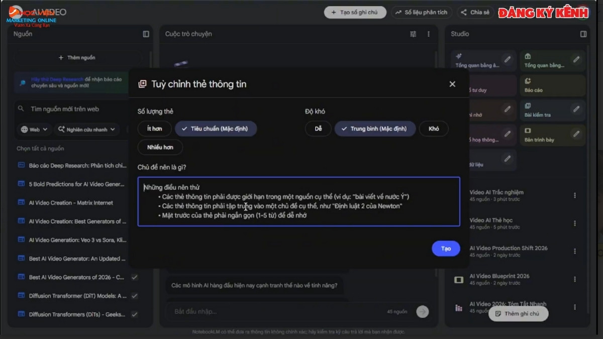Hướng Dẫn Cách Sử Dụng NotebookLM tạo flashcards