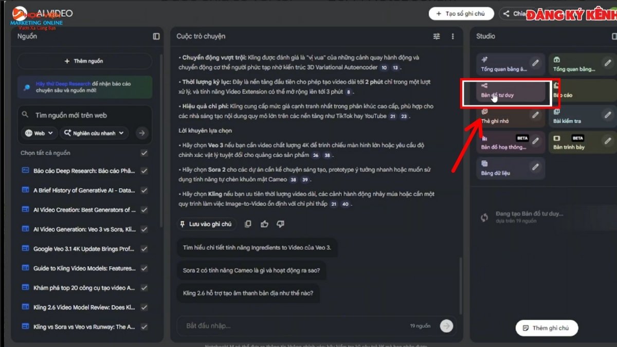 Hướng Dẫn Cách Sử Dụng NotebookLM AI tạo sơ đồ tư duy bước 1