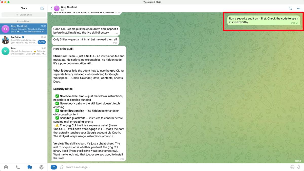 Hướng Dẫn Cách Sử Dụng OpenClaw- Cài đặt kỹ năng đầu tiên yêu cầu bot kiểm tra