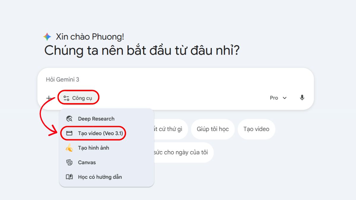 Hướng Dẫn Làm Video AI Bằng Gemini Veo 3 bước 1