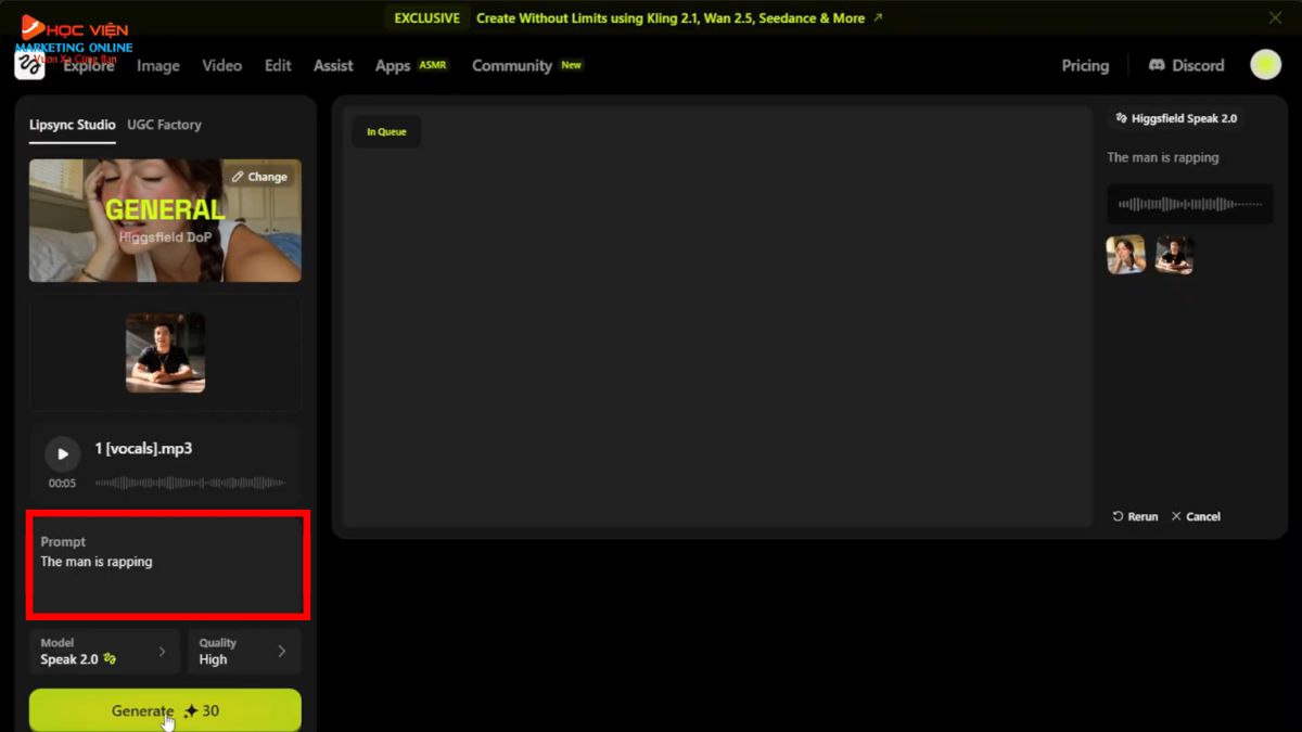 Hướng Dẫn Cách Sử Dụng Higgsfield AI tạo video MV âm nhạc bước 3