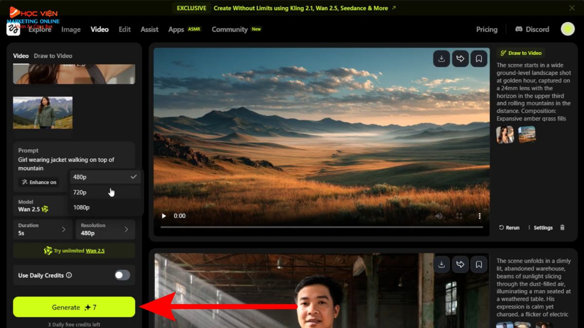 Hướng Dẫn Cách Sử Dụng Higgsfield AI tạo video kết hợp từ nhiều ảnh giai đoạn 2 bước 4