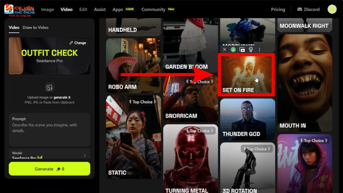 Hướng Dẫn Cách Sử Dụng Higgsfield AI sử dụng hiệu ứng VFX bước 2.2