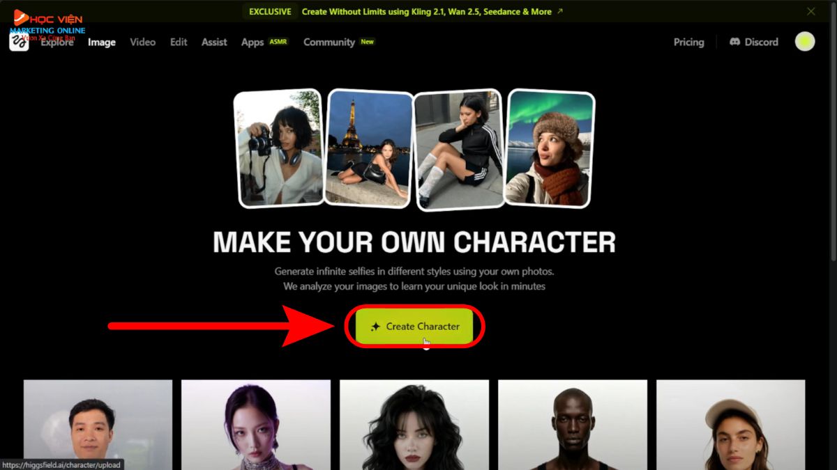 Hướng Dẫn Cách Sử Dụng Higgsfield AI đào tạo ngoại hình nhân vật bước 2