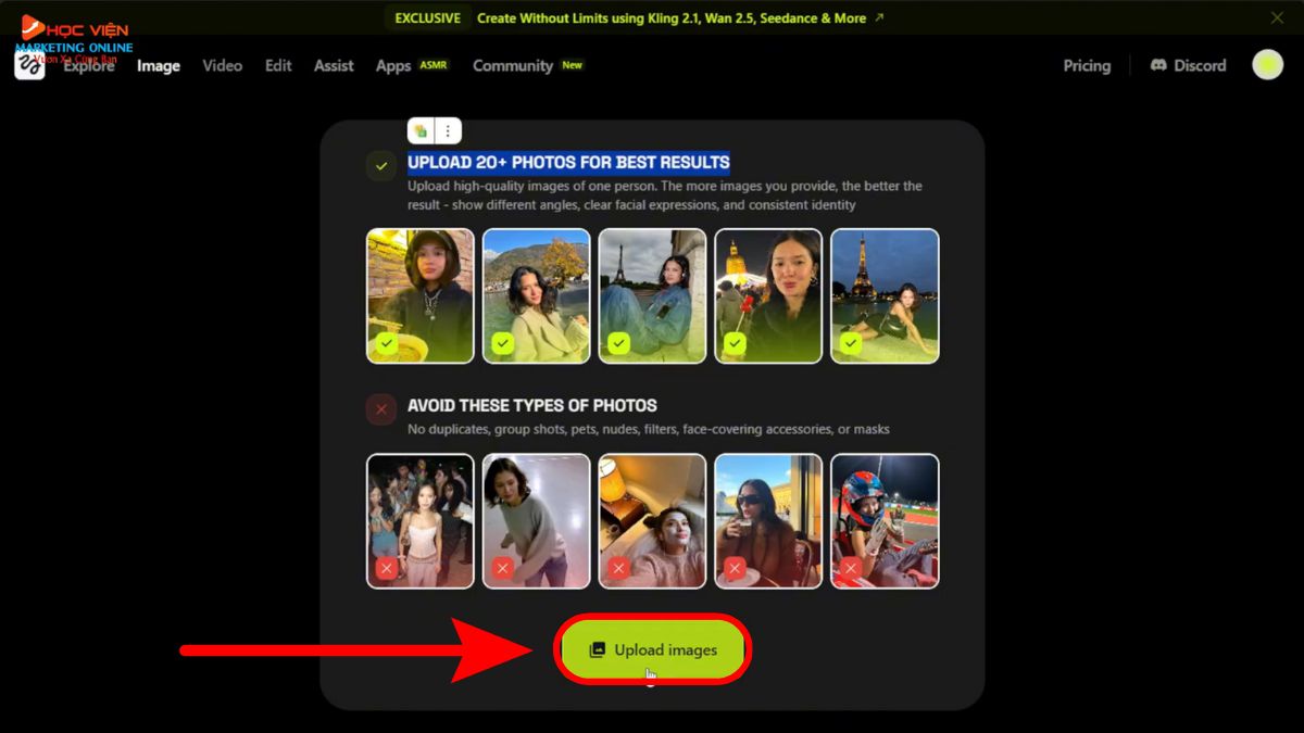 Hướng Dẫn Cách Sử Dụng Higgsfield AI đào tạo ngoại hình nhân vật bước 3