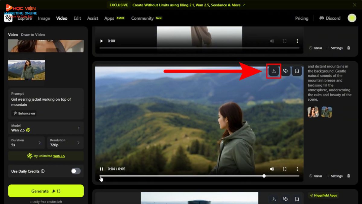 Hướng Dẫn Cách Sử Dụng Higgsfield AI tạo video kết hợp từ nhiều ảnh giai đoạn 2 bước 5