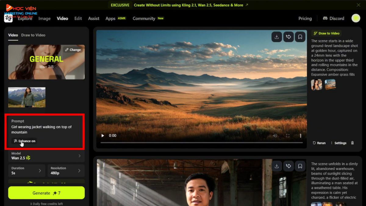Hướng Dẫn Cách Sử Dụng Higgsfield AI tạo video kết hợp từ nhiều ảnh giai đoạn 2 bước 2