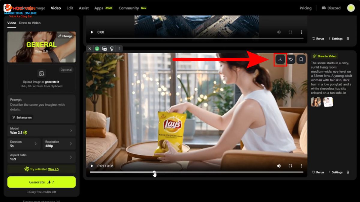 Hướng Dẫn Cách Sử Dụng Higgsfield AI tạo video AI từ nền trắng bước 5