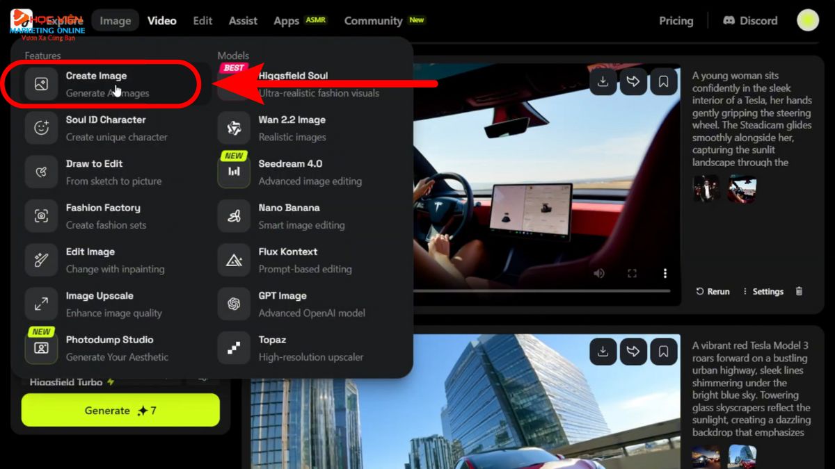 Hướng Dẫn Cách Sử Dụng Higgsfield AI tạo video quảng cáo cinematic giai đoạn 1 bước 1