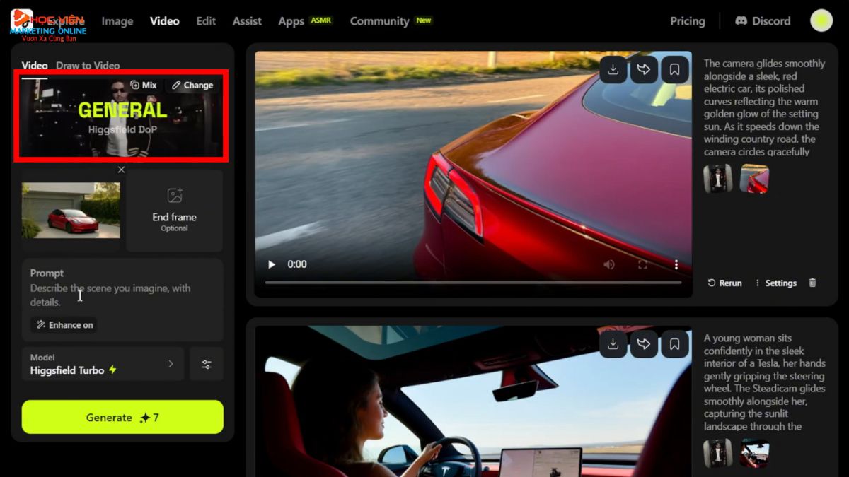 Hướng Dẫn Cách Sử Dụng Higgsfield AI tạo video quảng cáo cinematic giai đoạn 2 bước 2