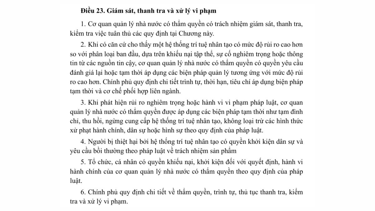 Luật trí tuệ nhân tạo AI- Chương 2 điều 23