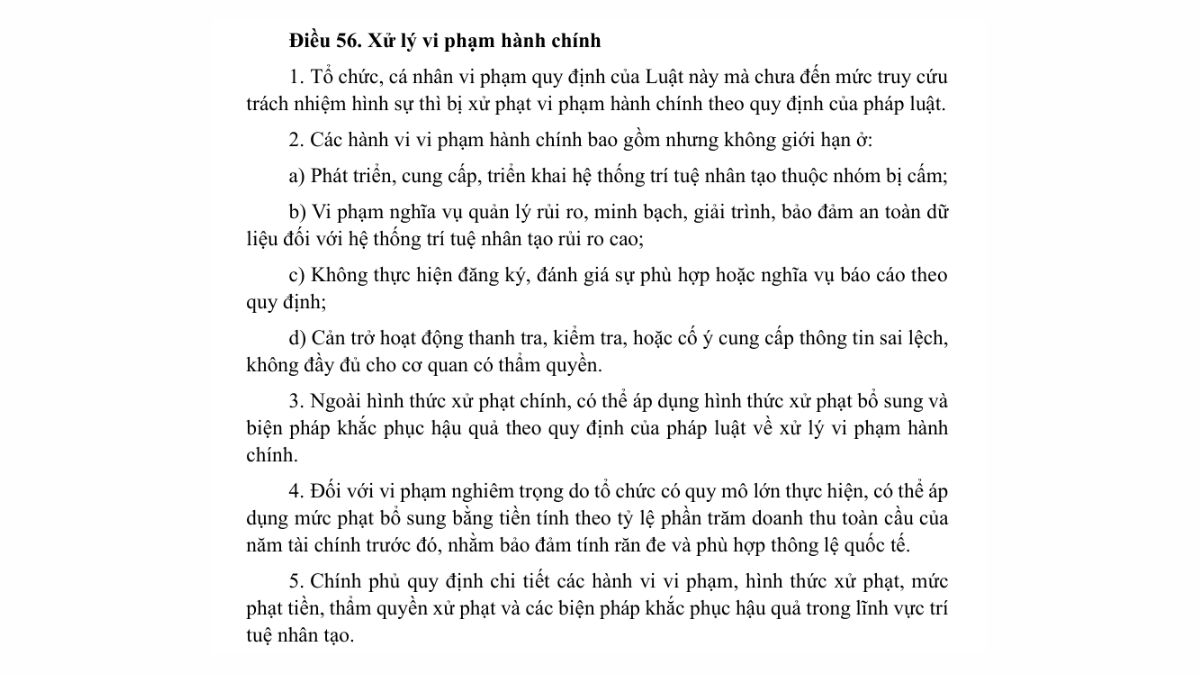 Luật trí tuệ nhân tạo AI- Chương 7 điều 56