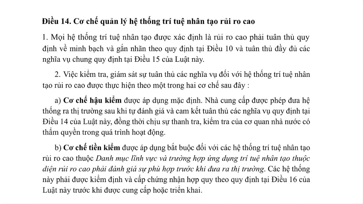 Luật trí tuệ nhân tạo AI- Chương 2 điều 14