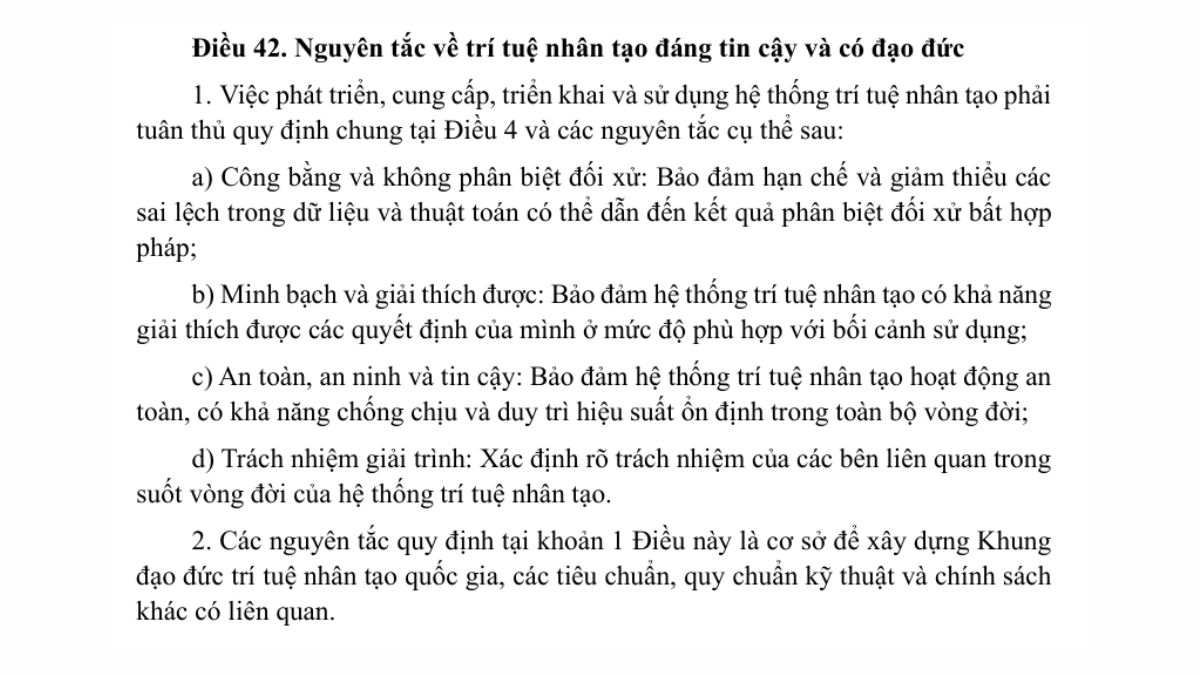 Luật trí tuệ nhân tạo AI- Chương 5 điều 42