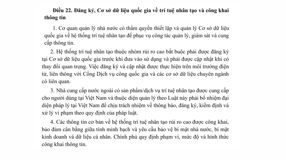Luật trí tuệ nhân tạo AI- Chương 2 điều 22