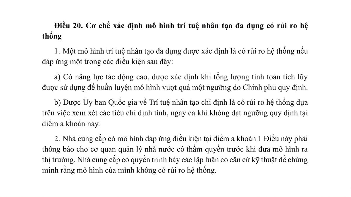 Luật trí tuệ nhân tạo AI- Chương 2 điều 20