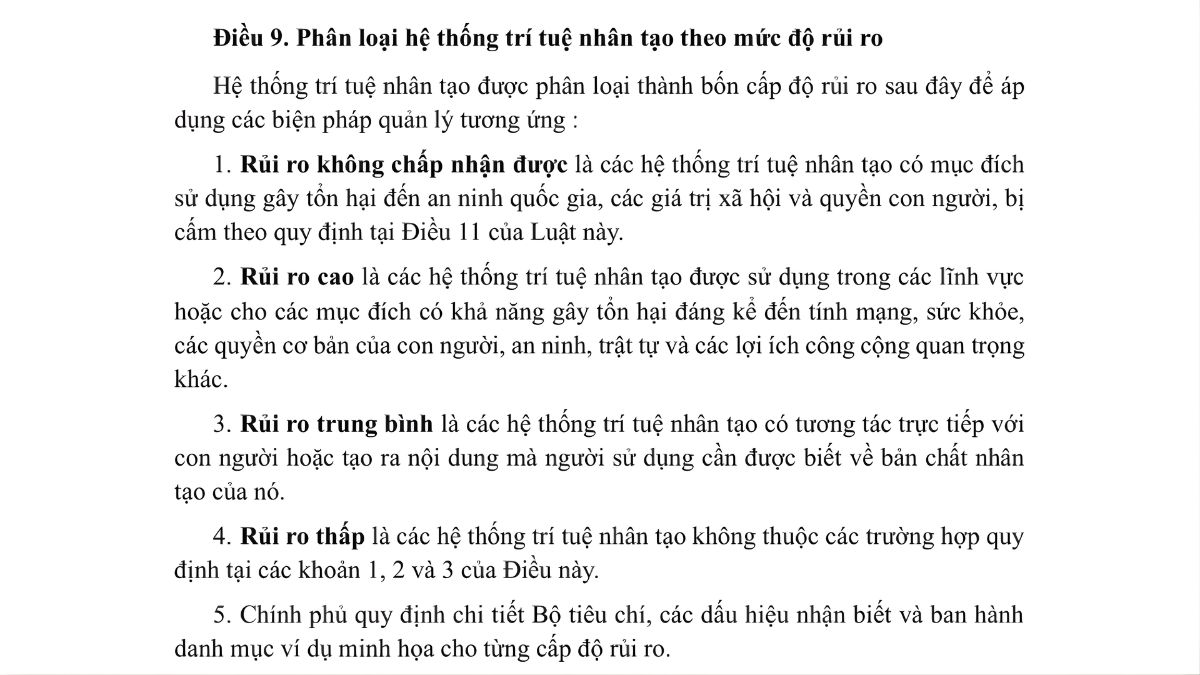 Luật trí tuệ nhân tạo AI- Chương 2 điều 9