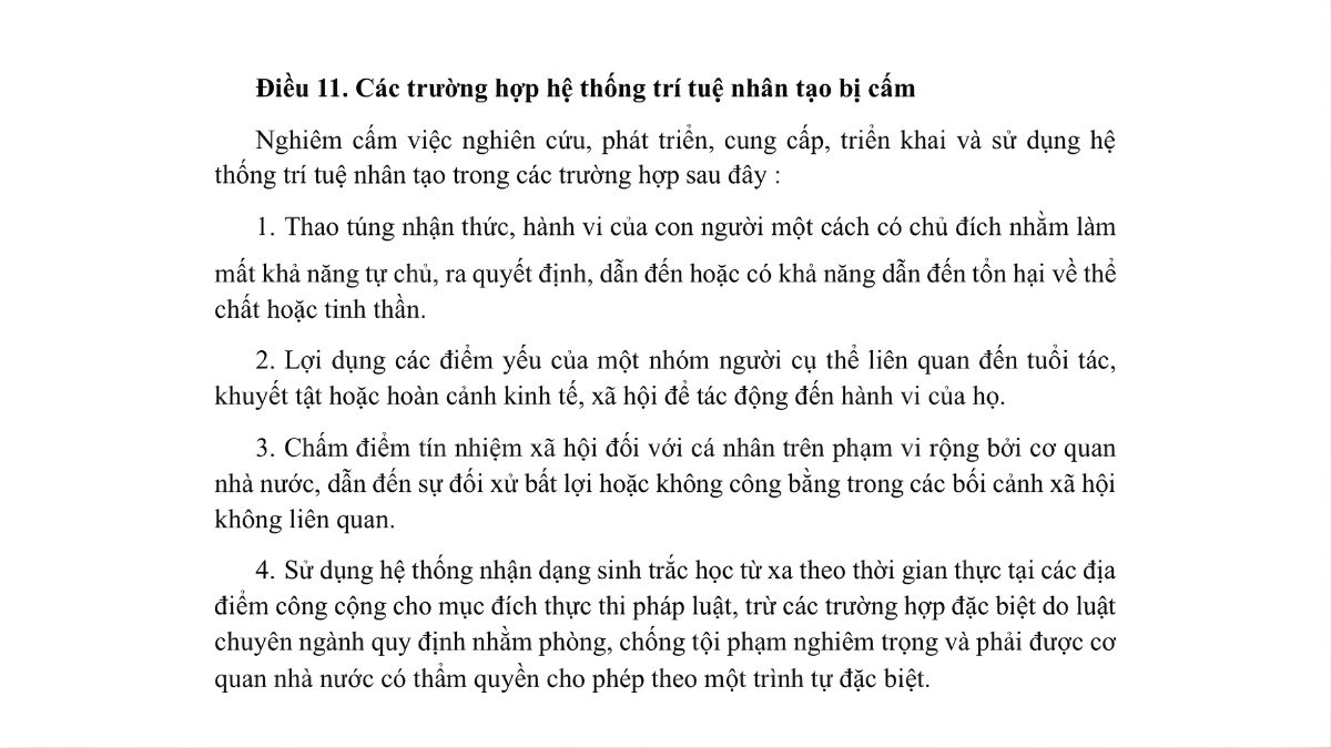 Luật trí tuệ nhân tạo AI- Chương 2 điều 11