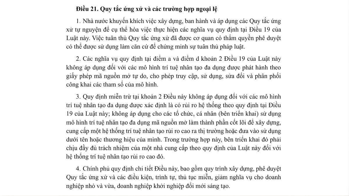 Luật trí tuệ nhân tạo AI- Chương 2 điều 21
