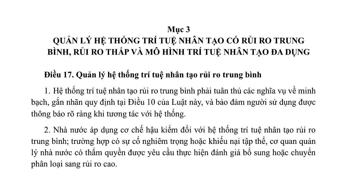 Luật trí tuệ nhân tạo AI- Chương 2 điều 17