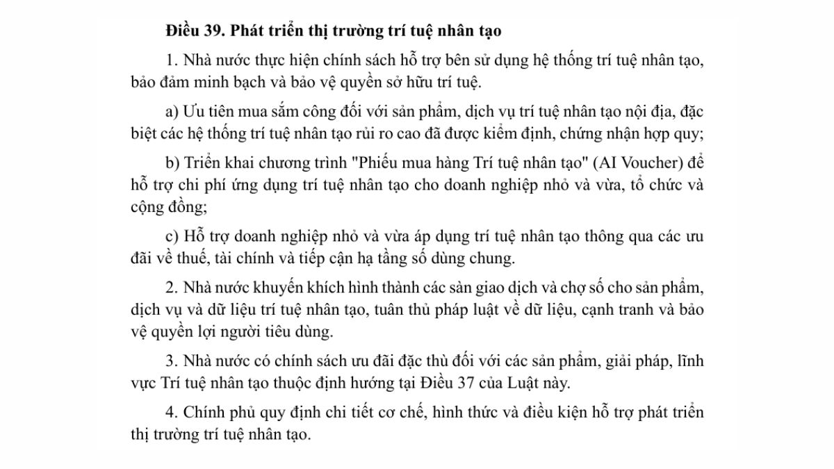 Luật trí tuệ nhân tạo AI- Chương 4 điều 39