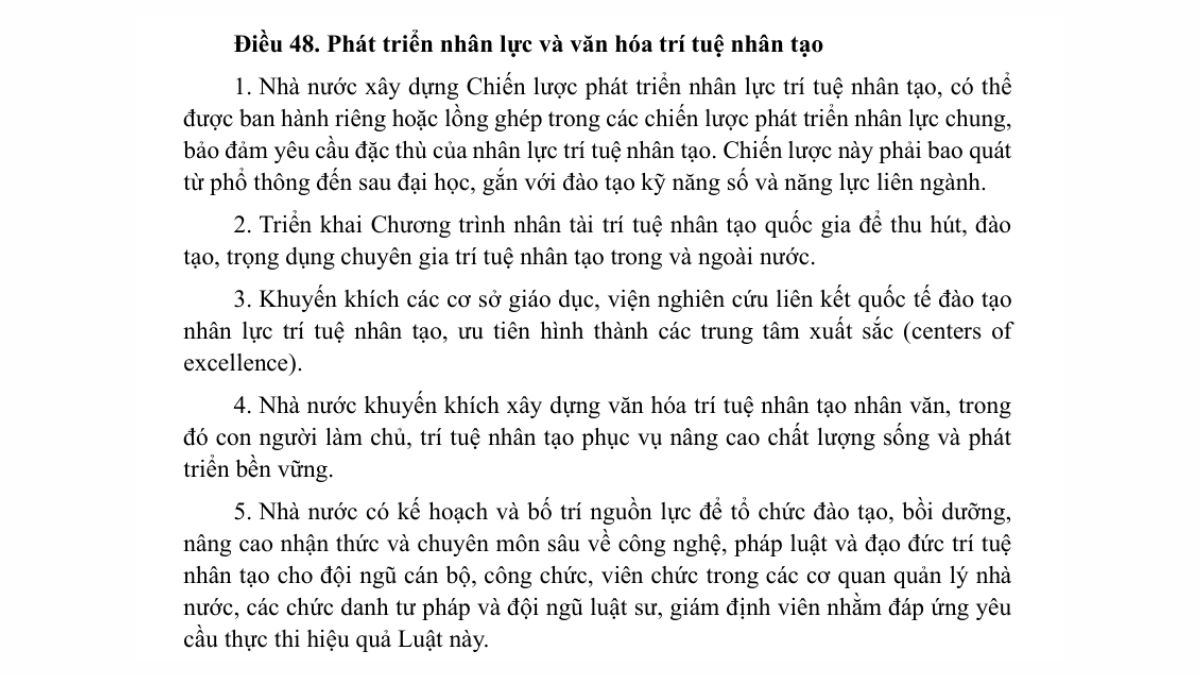 Luật trí tuệ nhân tạo AI- Chương 6 điều 48