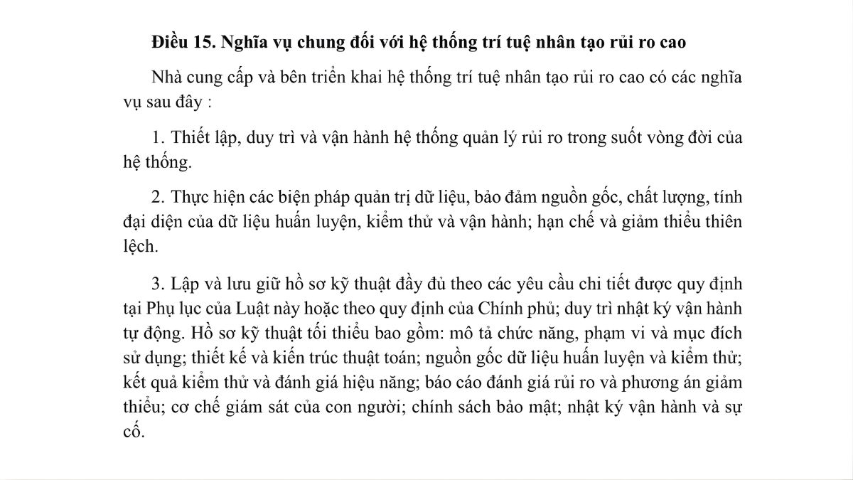 Luật trí tuệ nhân tạo AI- Chương 2 điều 15