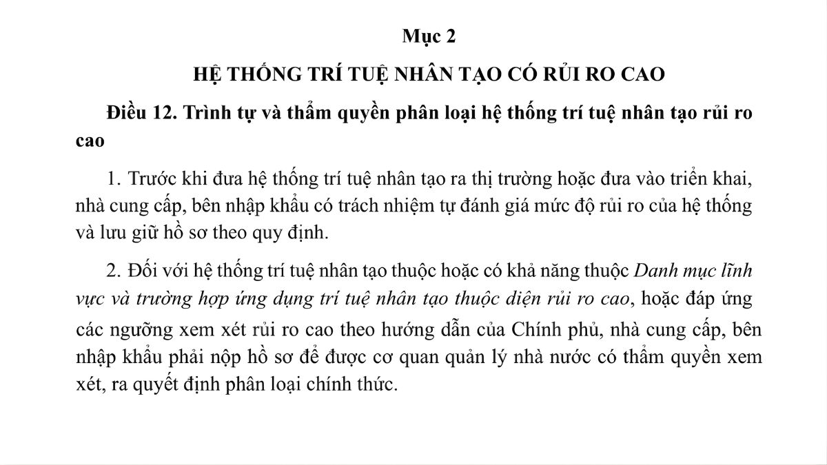 Luật trí tuệ nhân tạo AI- Chương 2 điều 12