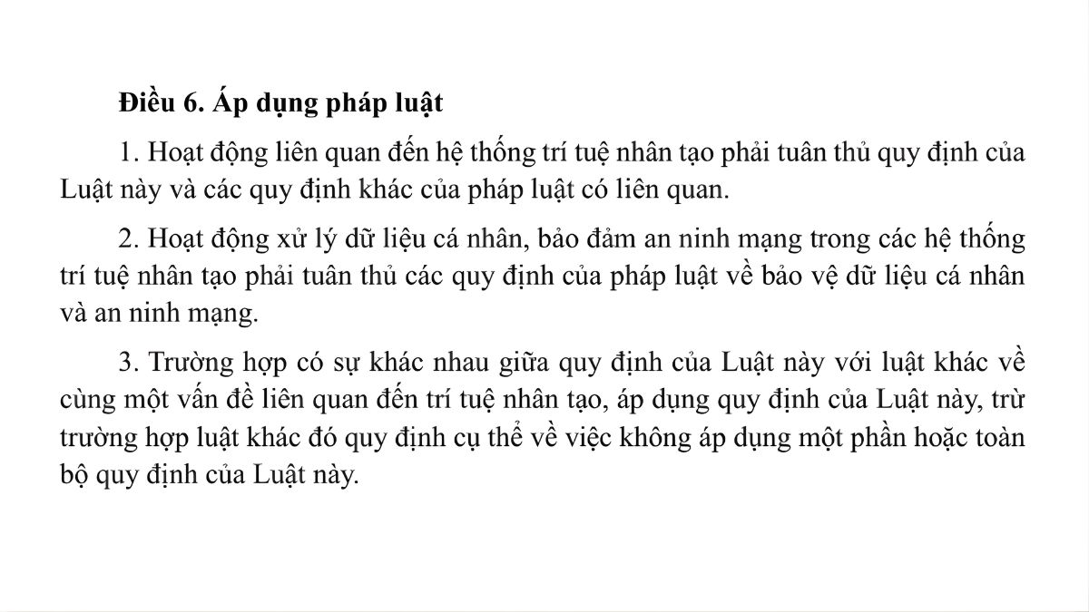 Luật trí tuệ nhân tạo AI- Chương 1 điều 6