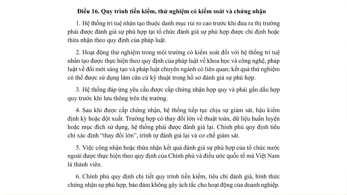 Luật trí tuệ nhân tạo AI- Chương 2 điều 16